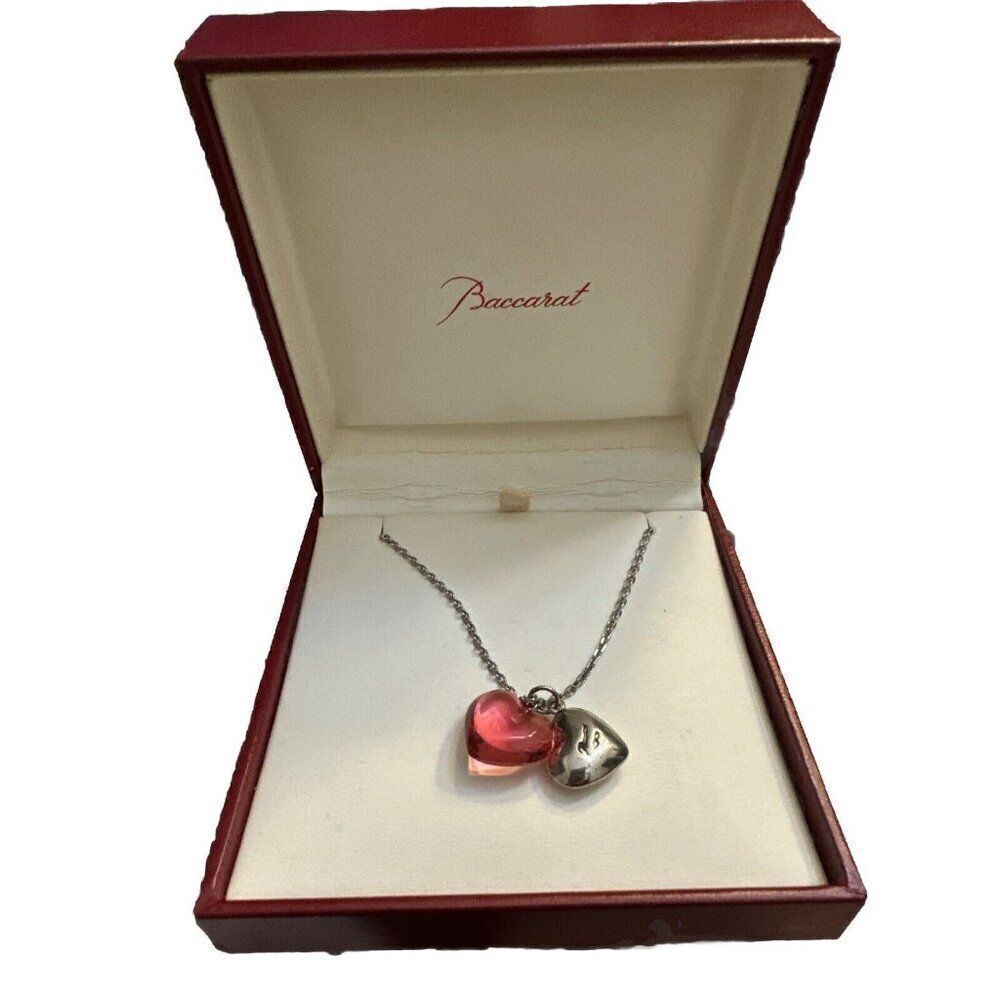 Baccarat crystal glass and SV925 heart double heart necklace Color with Box